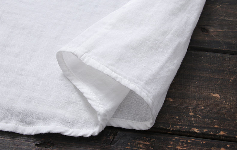 Crinkle Gauze Round Collar Button Down Shirt - white - 12