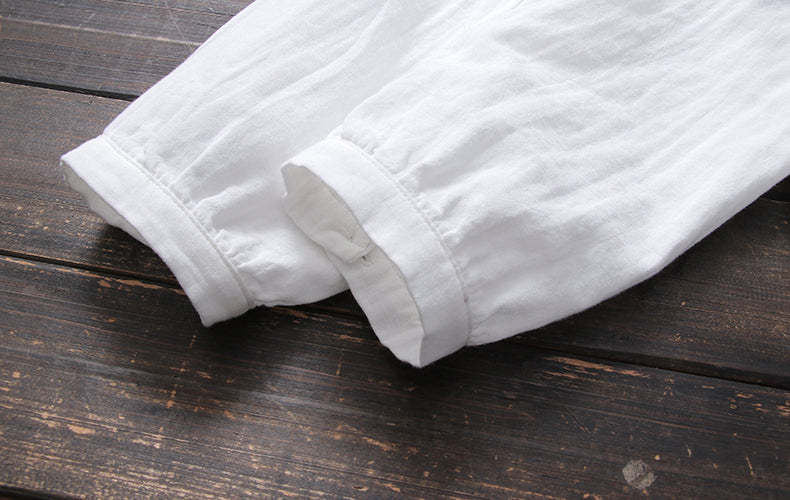 Crinkle Gauze Round Collar Button Down Shirt - white - 13