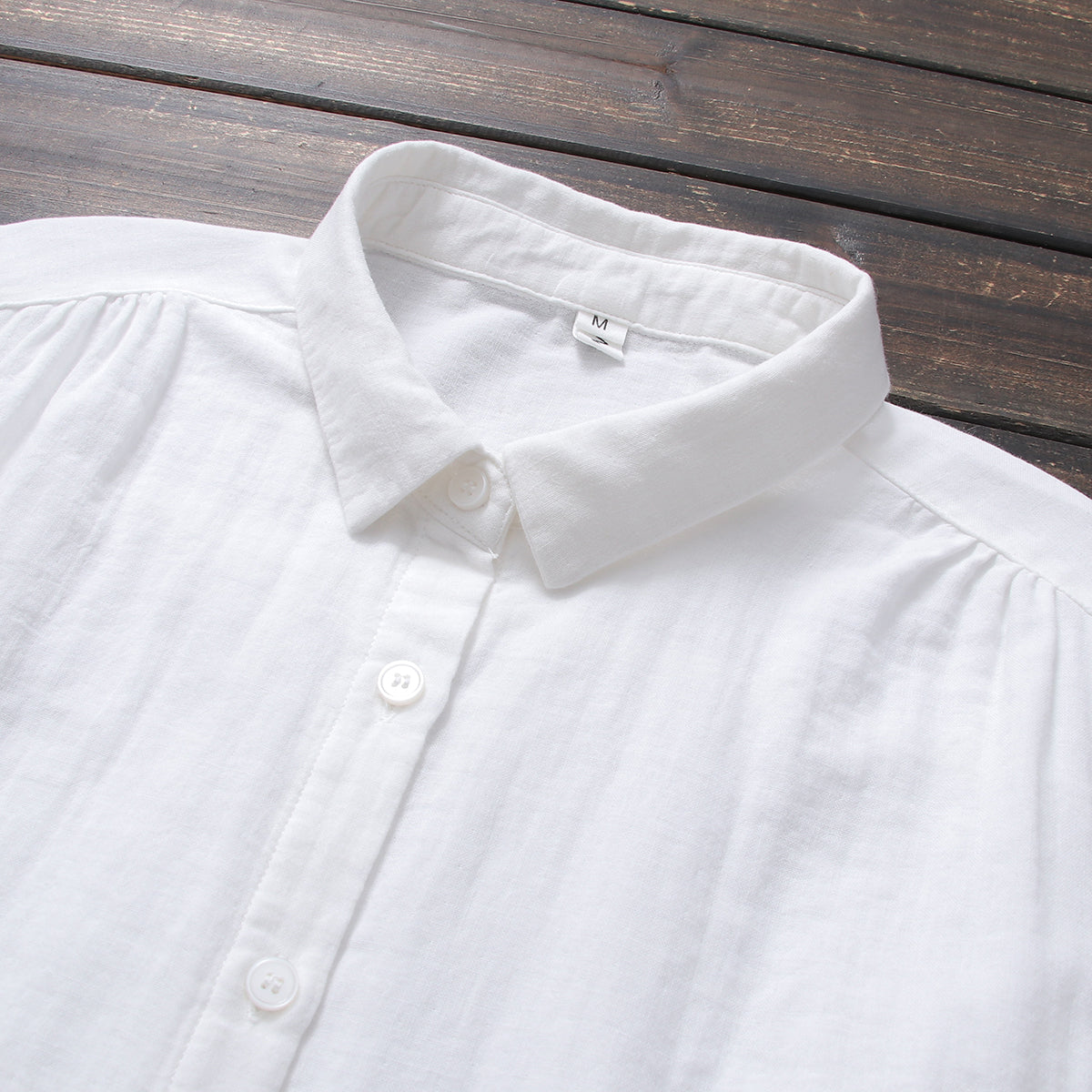 Crinkle Gauze Round Collar Button Down Shirt - white - 5