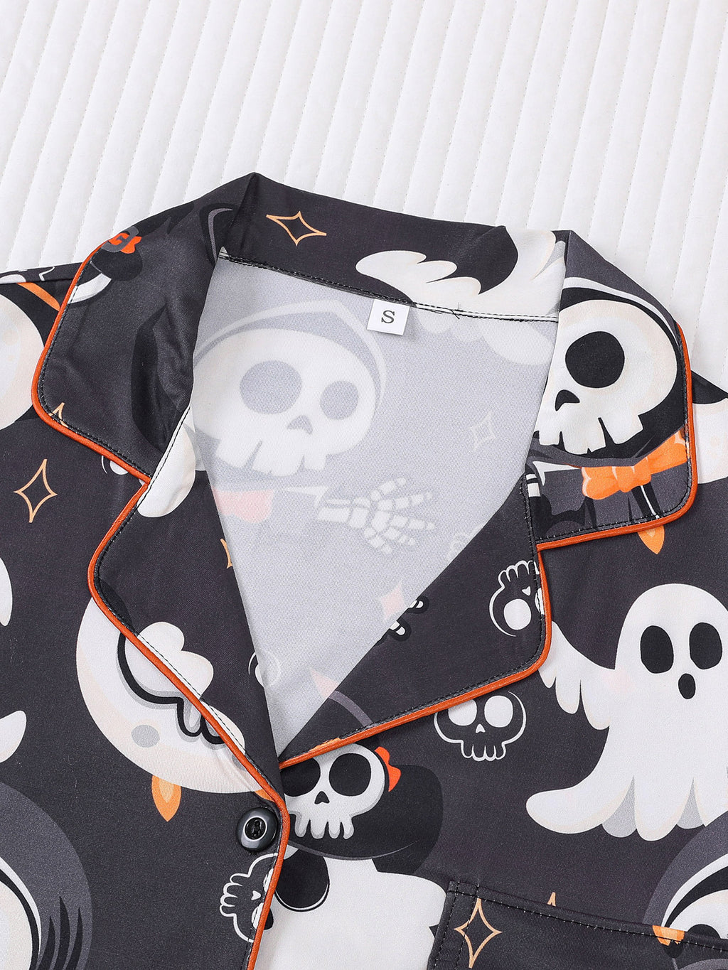 Ghost And Pumpkin Halloween Pajama Lounge Set - Black - 1
