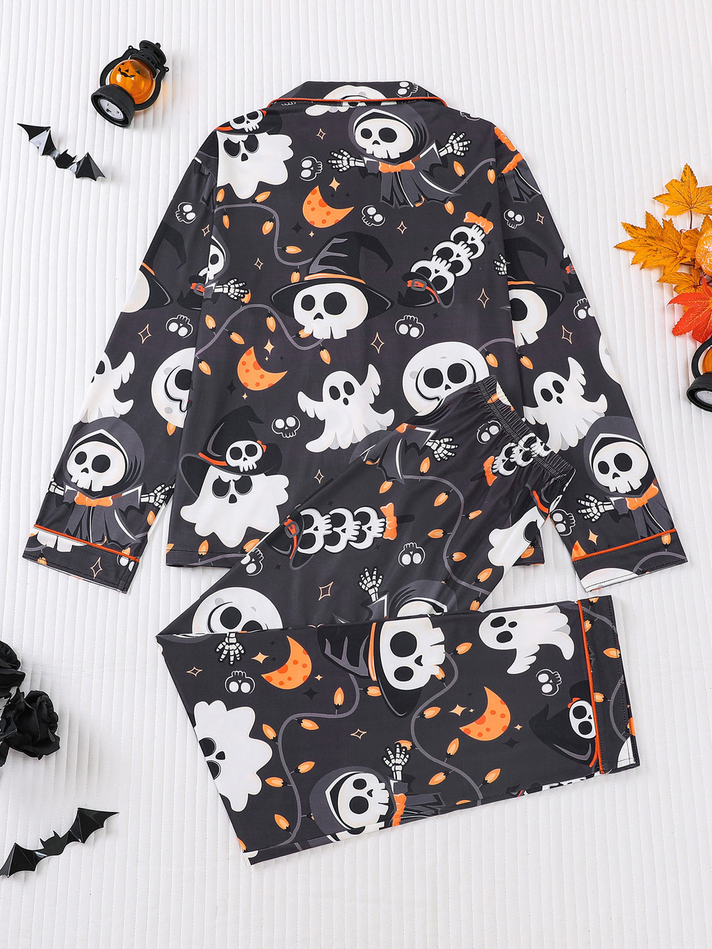 Ghost And Pumpkin Halloween Pajama Lounge Set - Black - 2