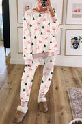 Festive Print Long Sleeve Lounge Set - White