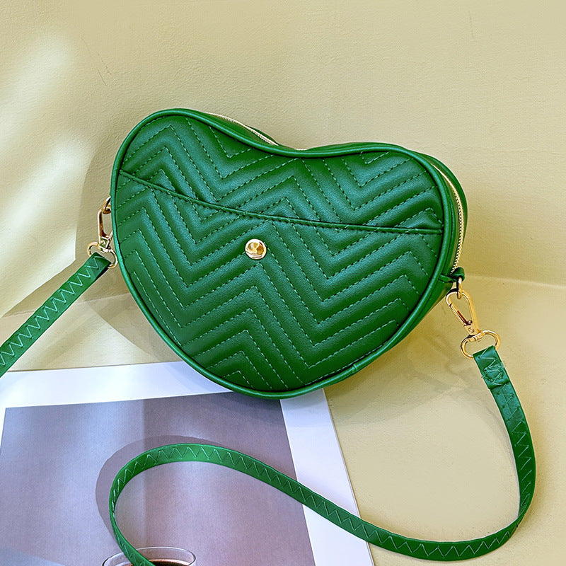 Quilted Heart Shaped Crossbody Bag - Green