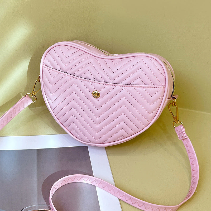 Quilted Heart Shaped Crossbody Bag - Pink