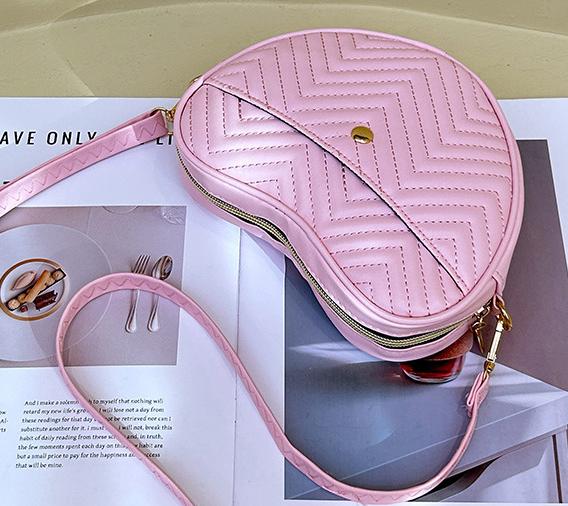 Quilted Heart Shaped Crossbody Bag - Pink - 4