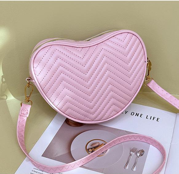 Quilted Heart Shaped Crossbody Bag - Pink - 6
