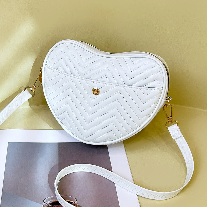 Quilted Heart Shaped Crossbody Bag - White