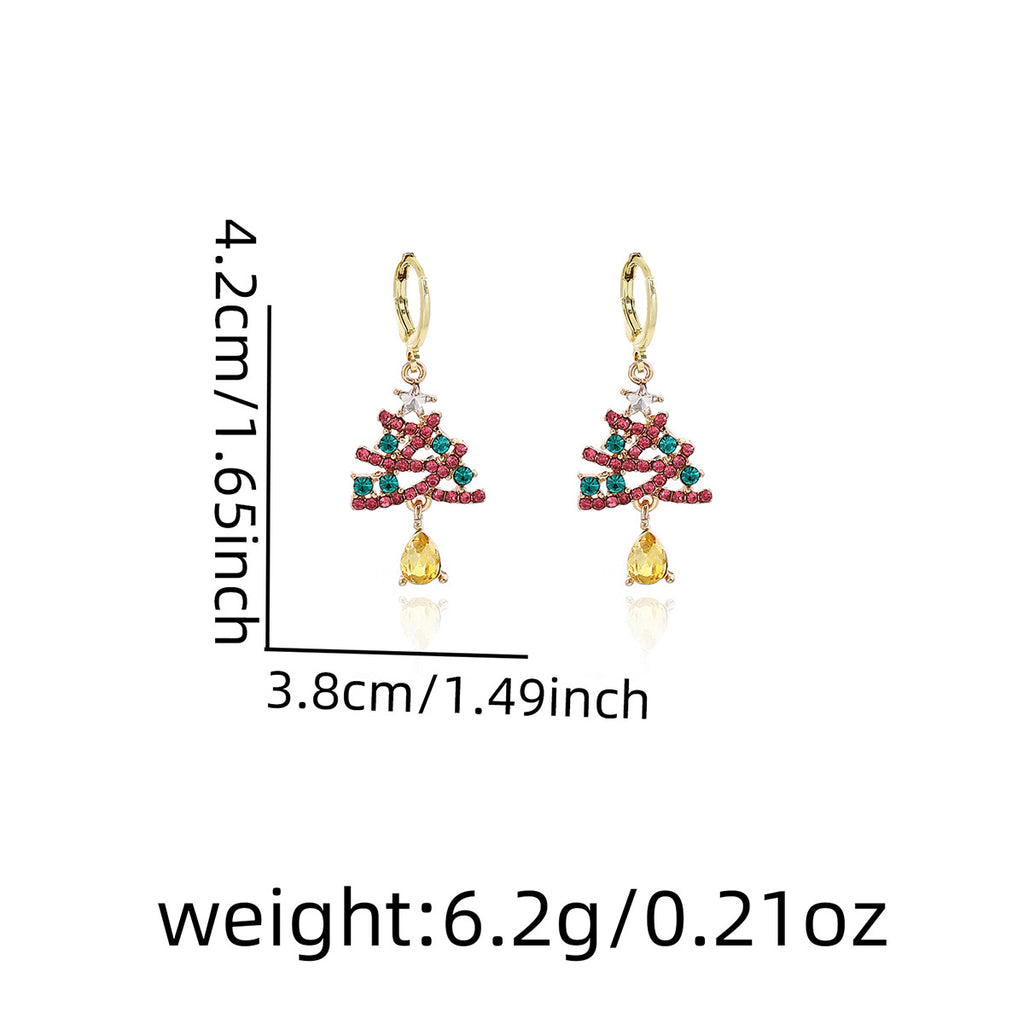 Crystal Christmas Tree Bell Drop Earrings - Gold