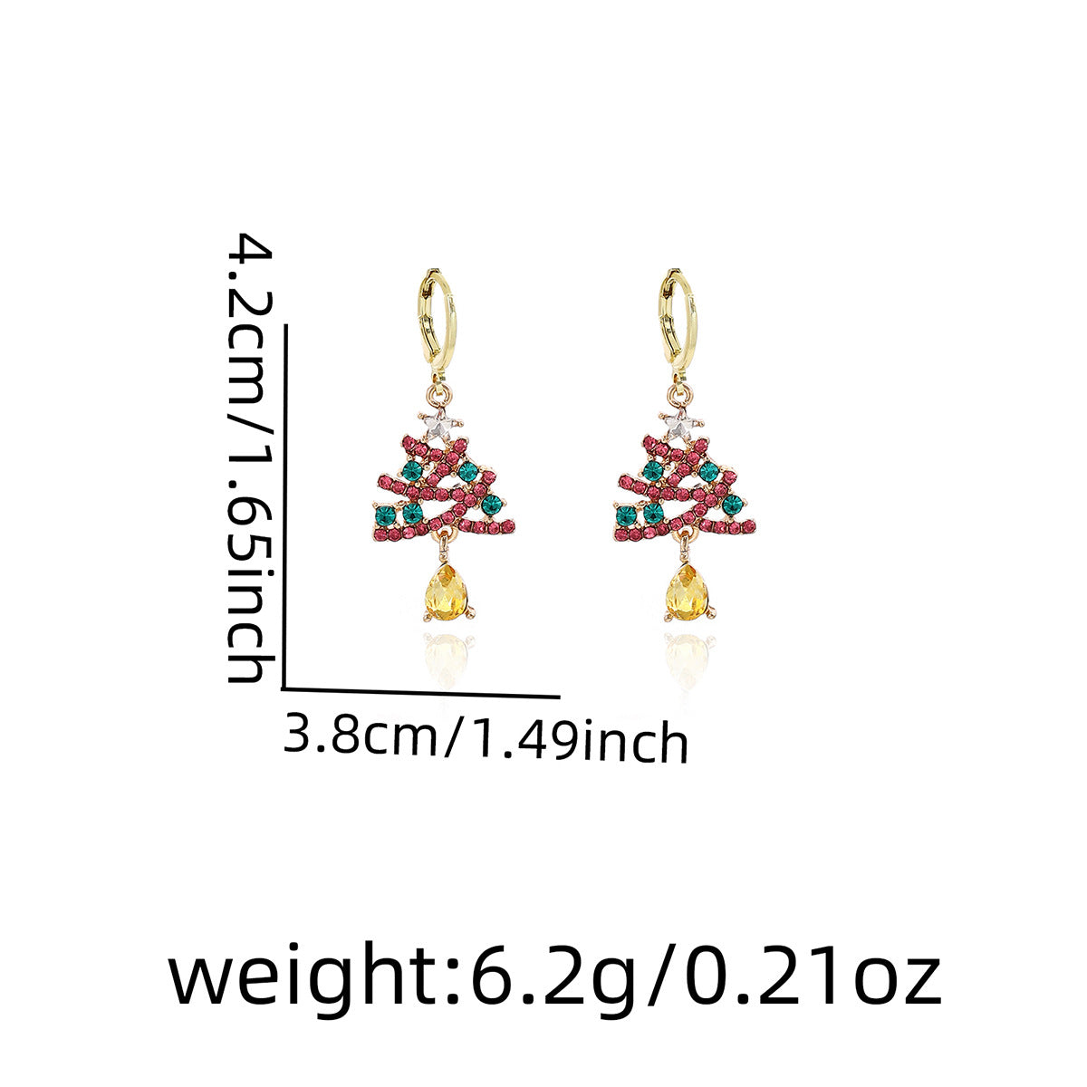 Crystal Christmas Tree Bell Drop Earrings - Gold