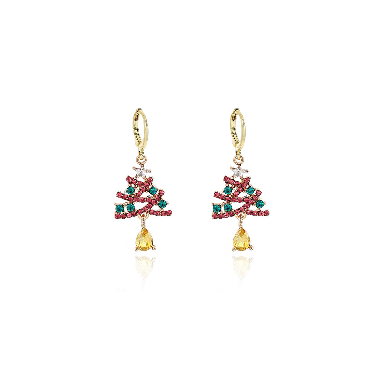 Crystal Christmas Tree Bell Drop Earrings - Gold - 1