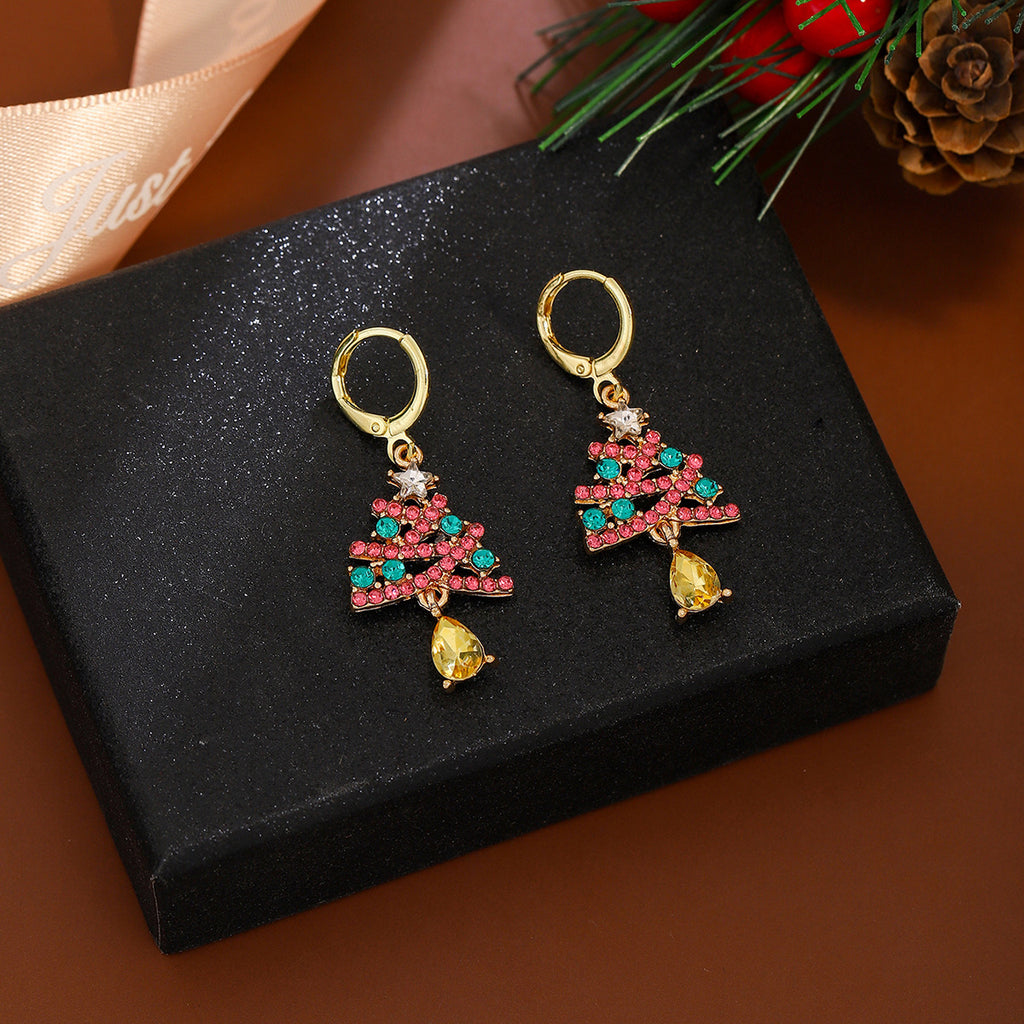 Crystal Christmas Tree Bell Drop Earrings - Gold - 2