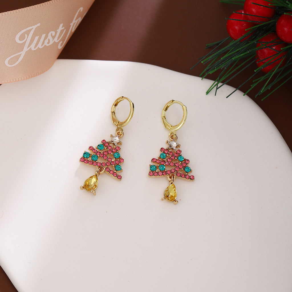 Crystal Christmas Tree Bell Drop Earrings - Gold - 3