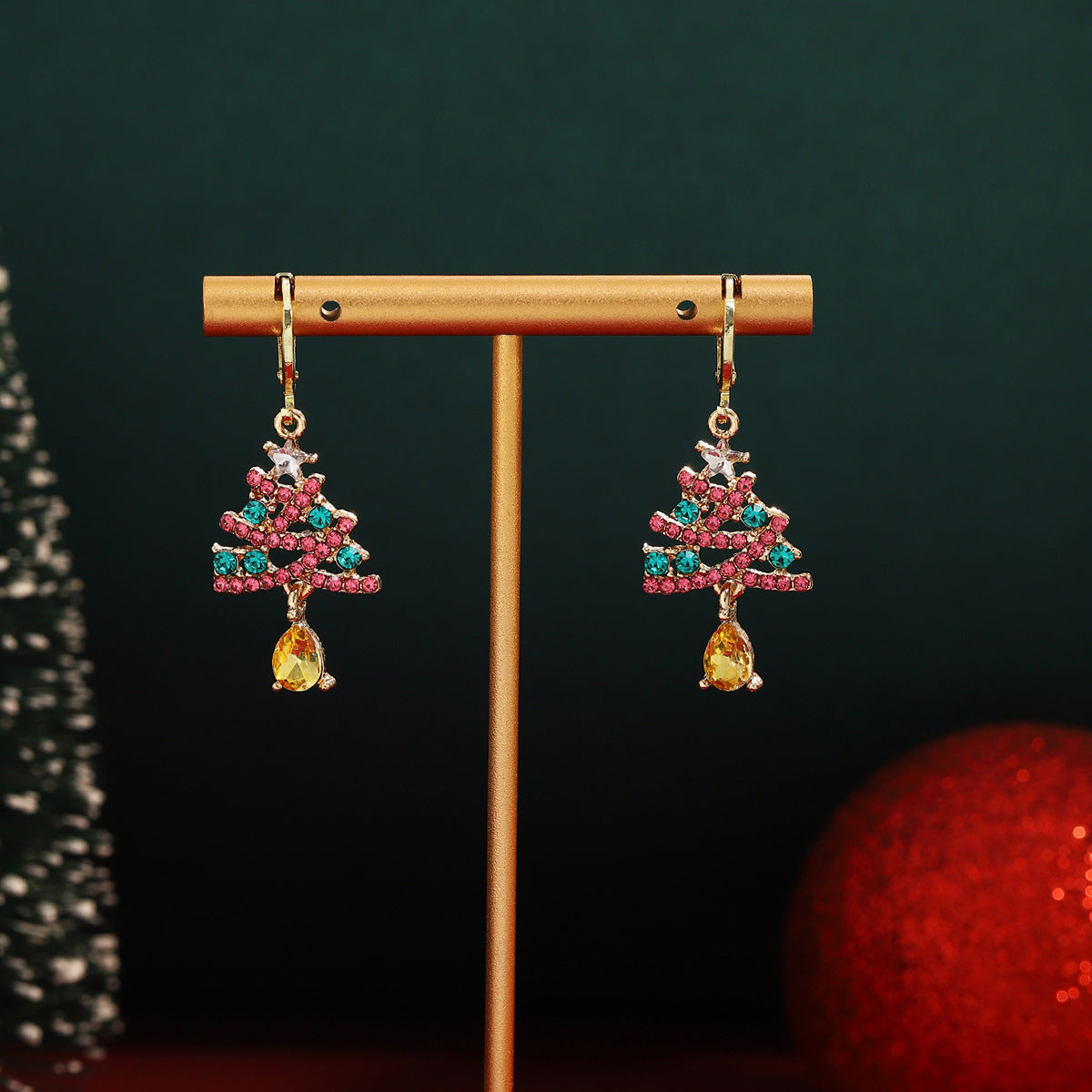 Crystal Christmas Tree Bell Drop Earrings - view 1