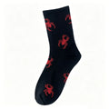 Spider And Web Motif Crew Socks - Black