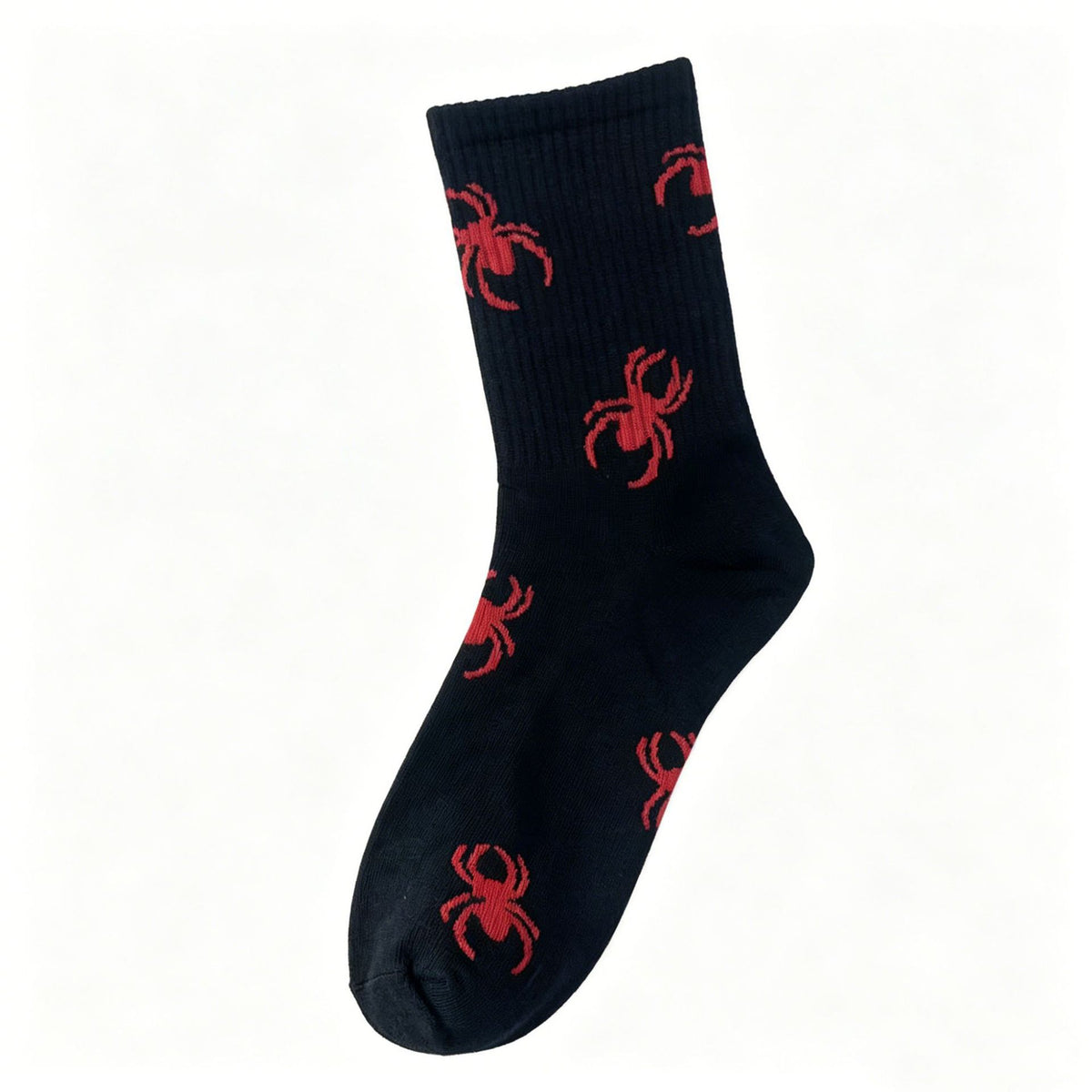 Spider And Web Motif Crew Socks - Black