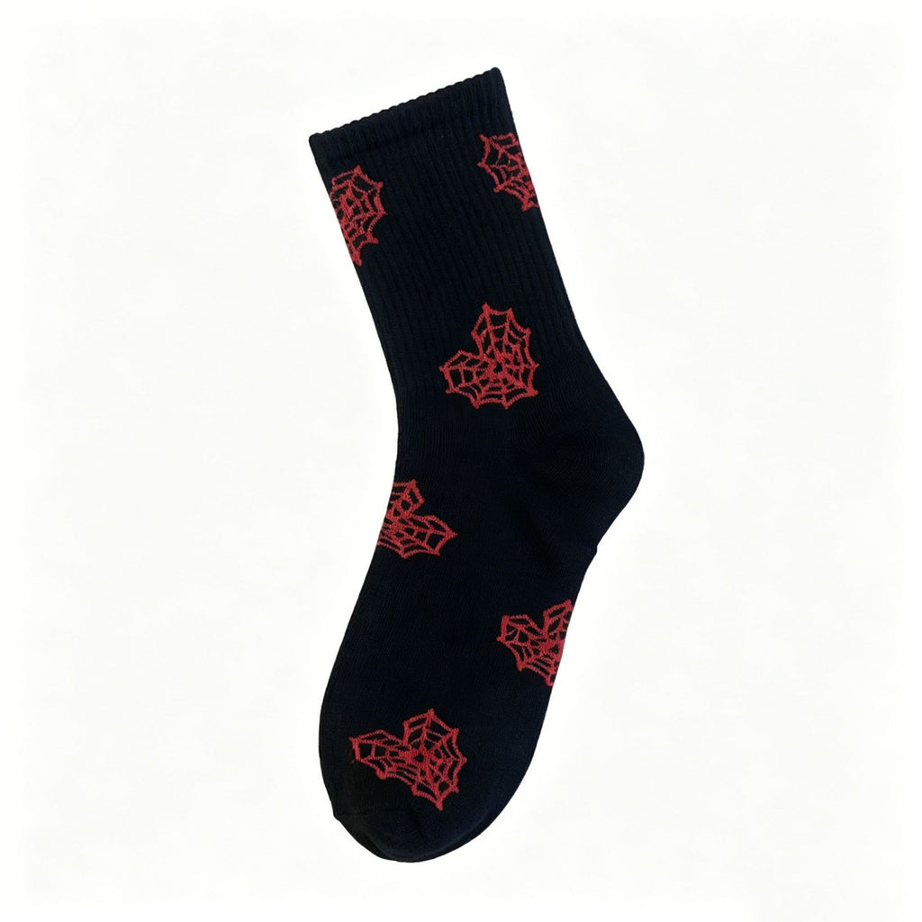 Spider And Web Motif Crew Socks - BlackWeb