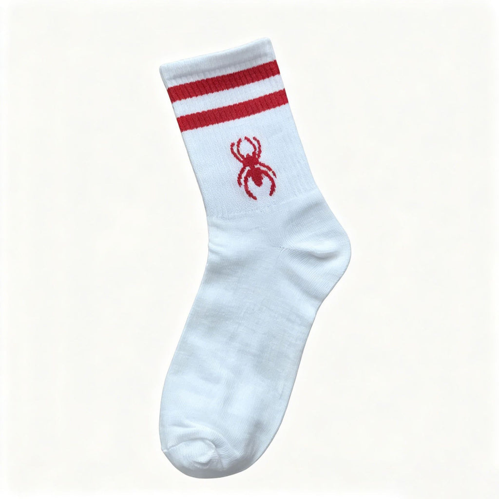 Spider And Web Motif Crew Socks - White