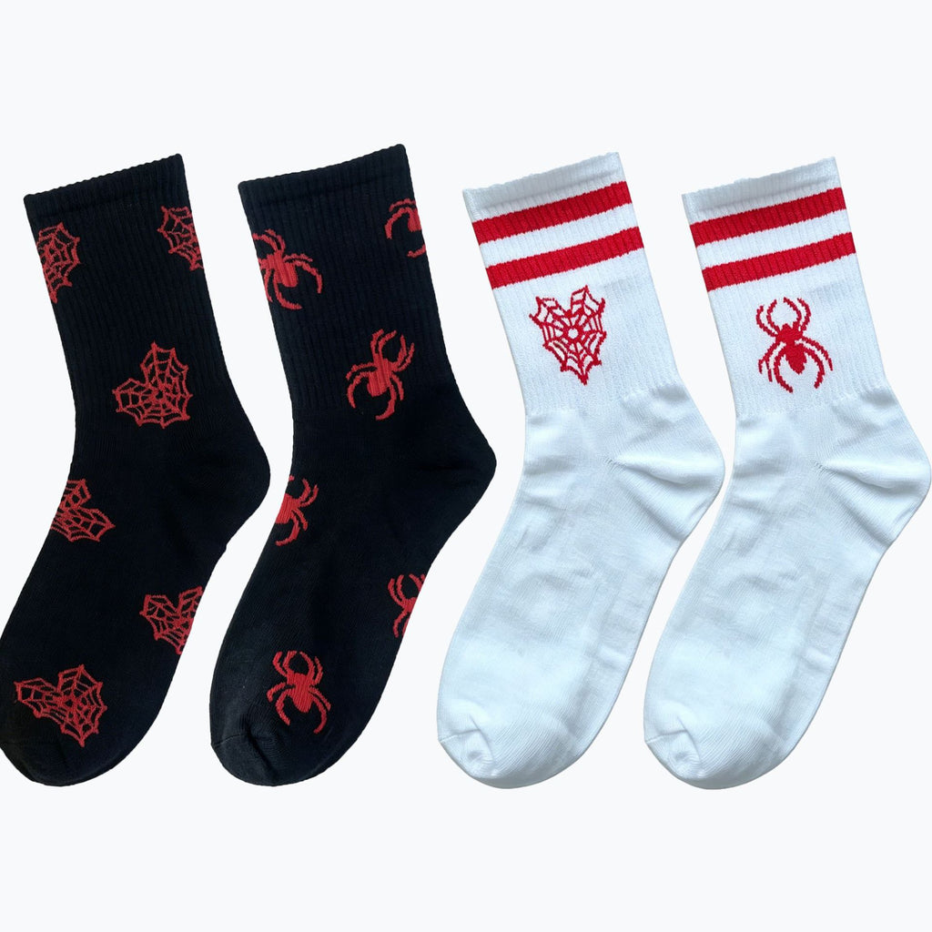 Spider And Web Motif Crew Socks - WhiteWeb