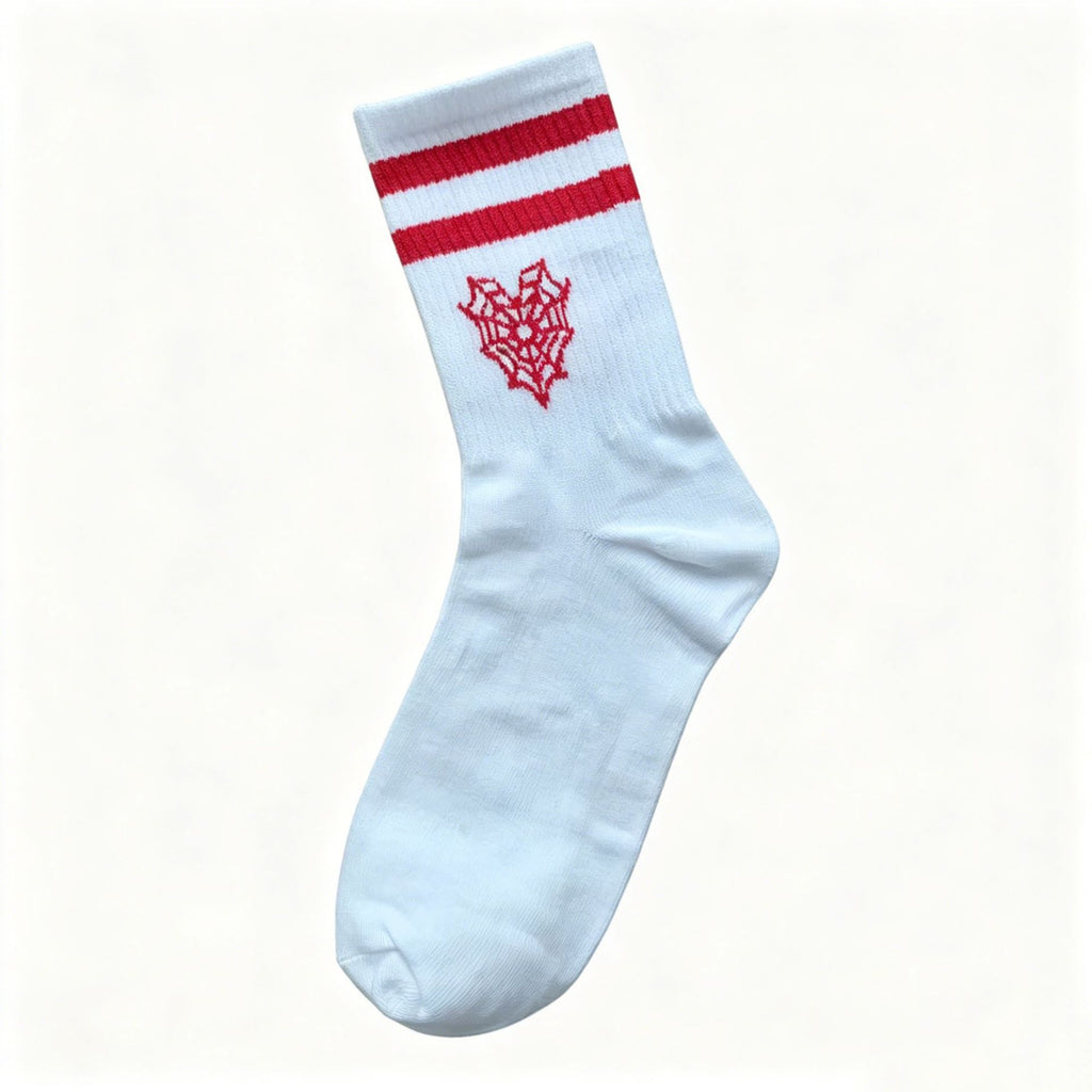 Spider And Web Motif Crew Socks - WhiteWeb - 1