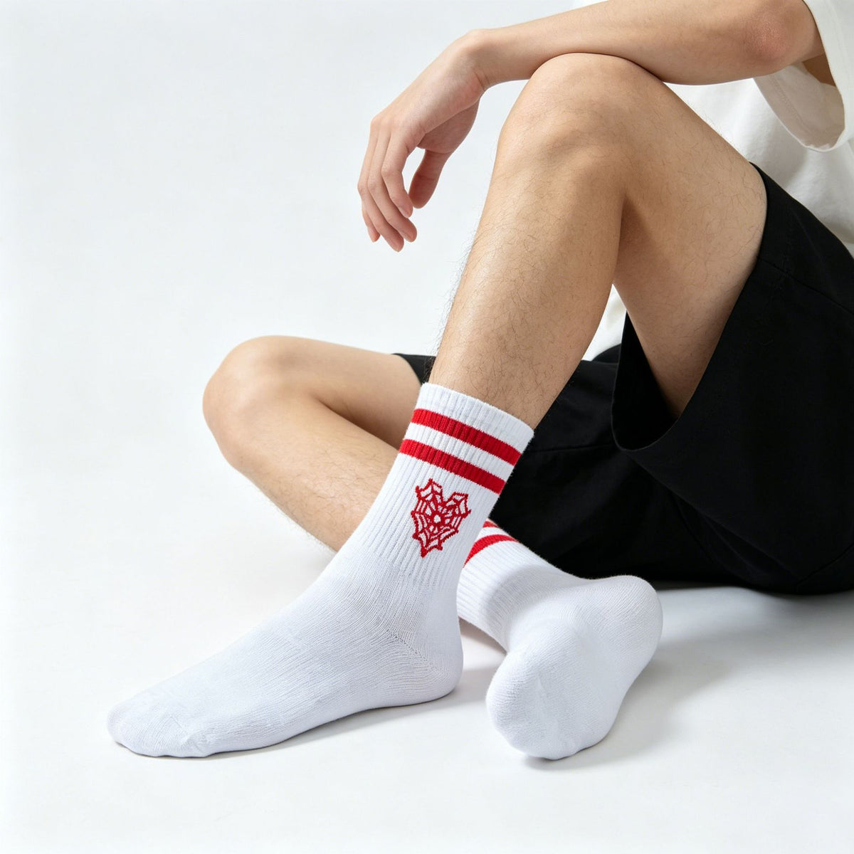 Spider And Web Motif Crew Socks - WhiteWeb - 2