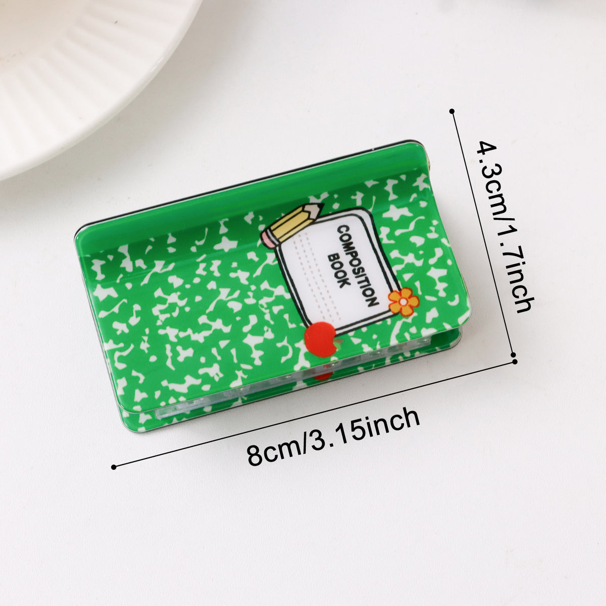 Notebook Print Rectangle Hair Claw Clip - Green
