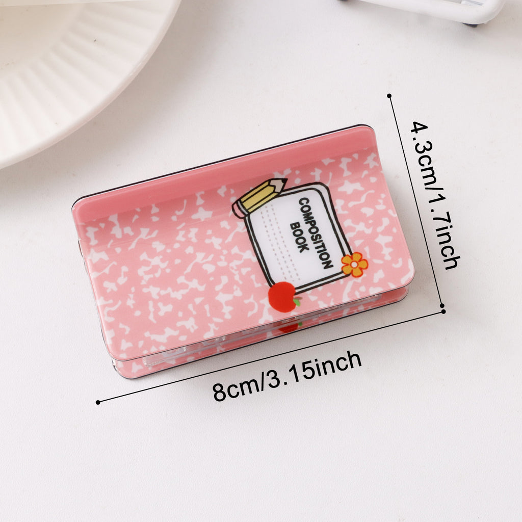 Notebook Print Rectangle Hair Claw Clip - Pink