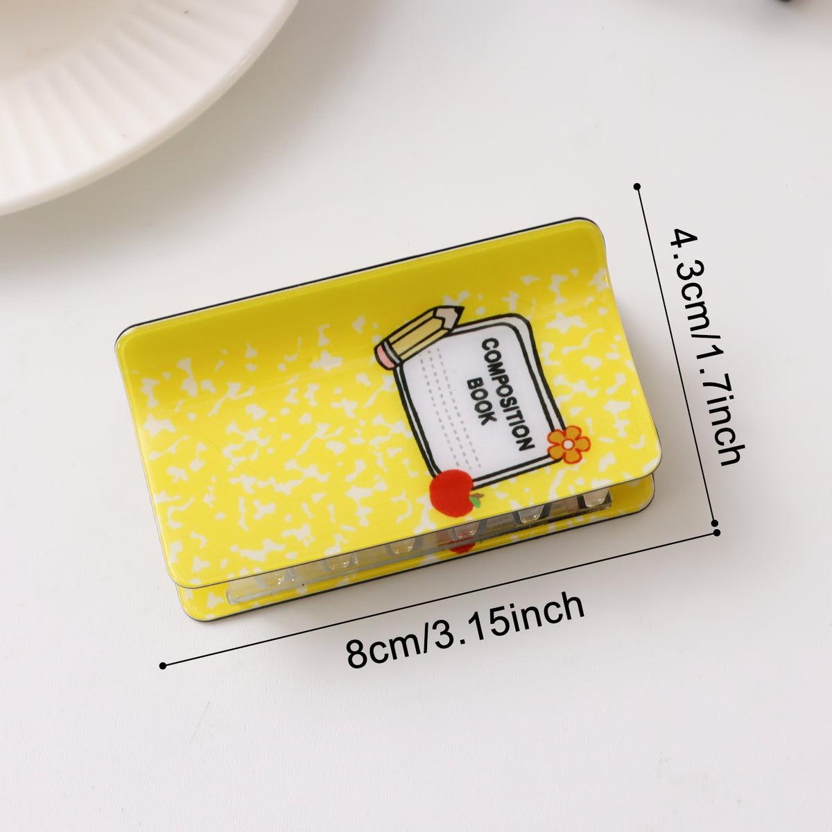 Notebook Print Rectangle Hair Claw Clip - Yellow