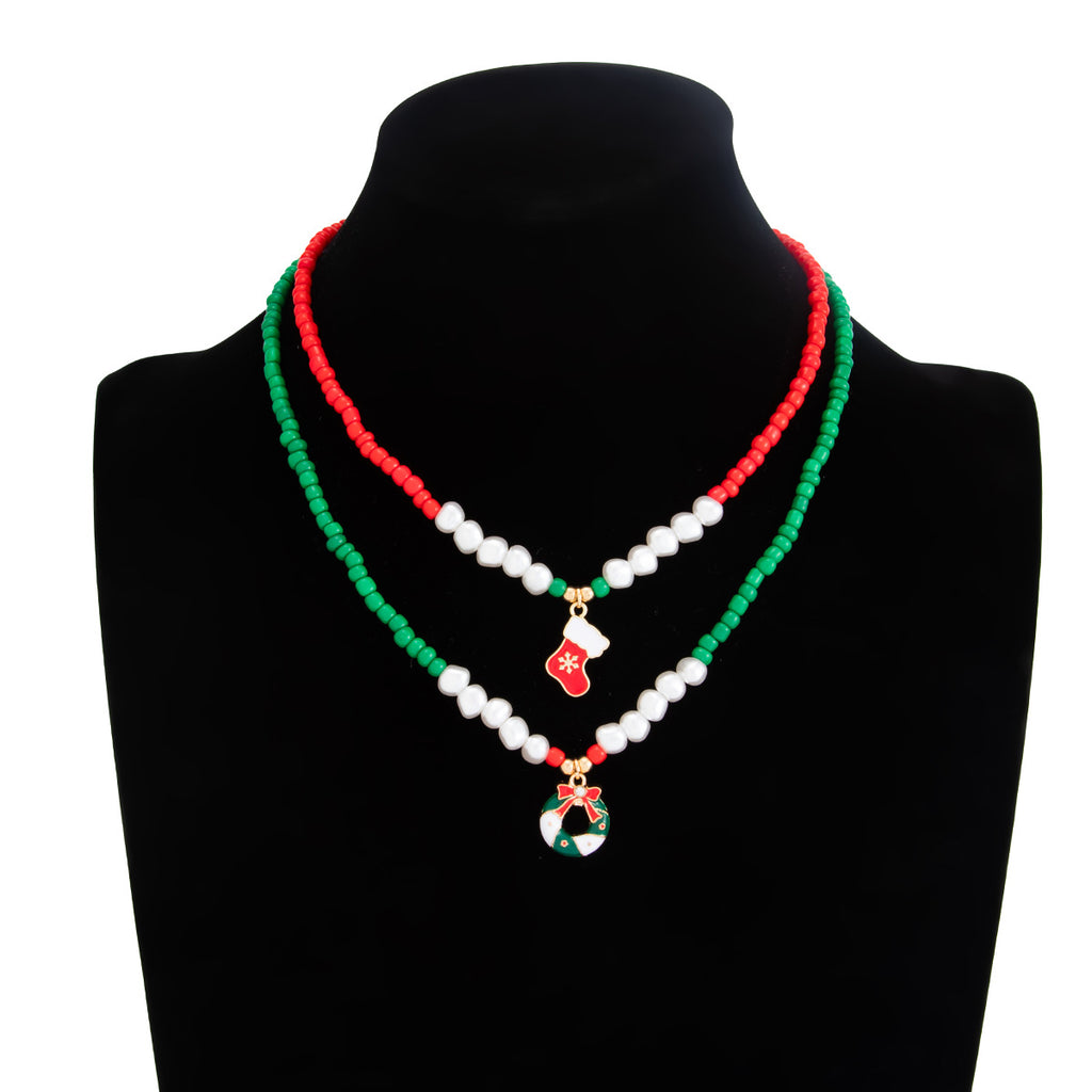 Faux Pearl Bead Christmas Pendant Necklace - NO-2 - 1