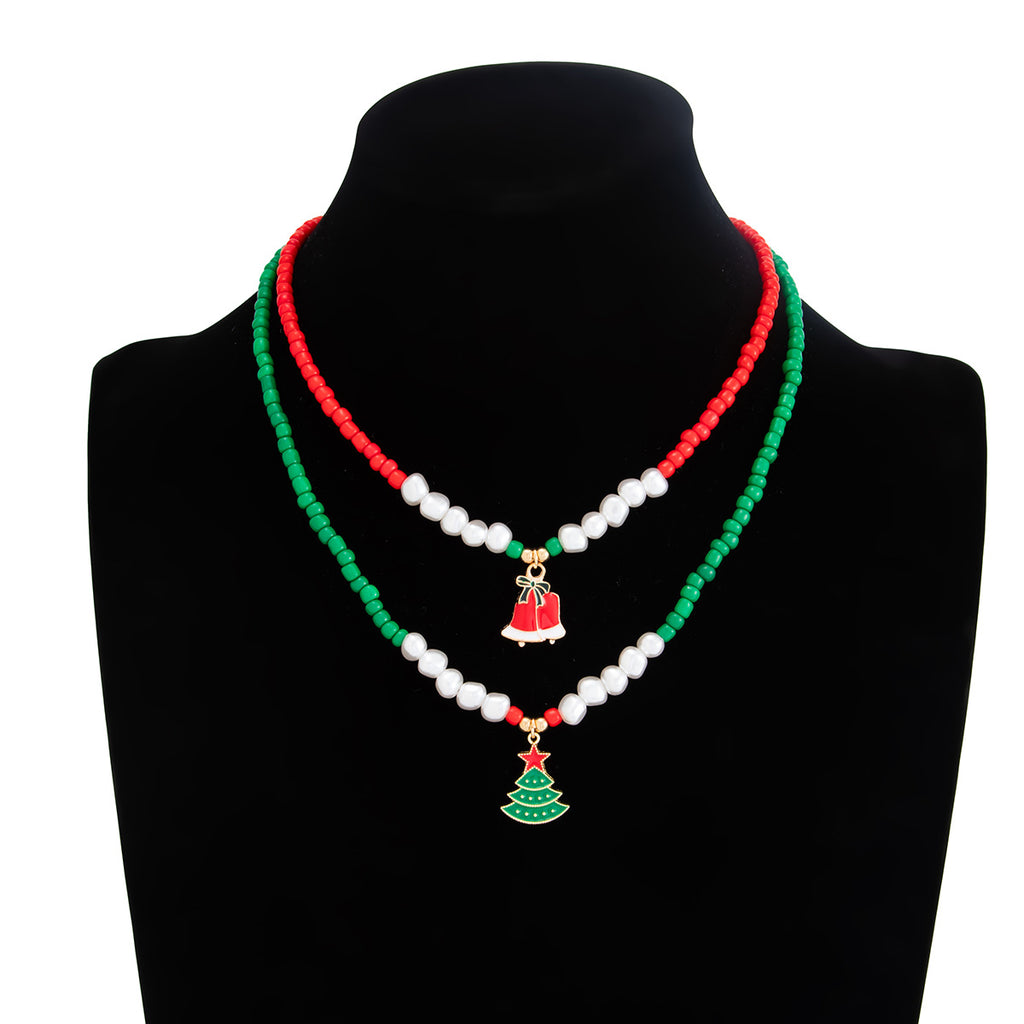 Faux Pearl Bead Christmas Pendant Necklace - NO-3 - 1