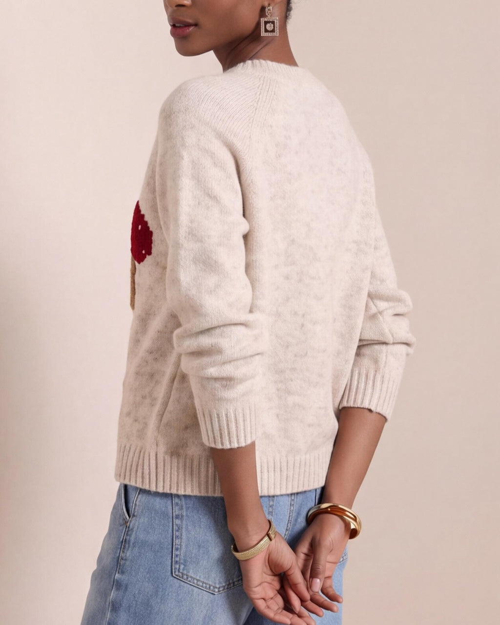 Fuzzy Mushroom Motif Button Front Cardigan - Apricot - 2