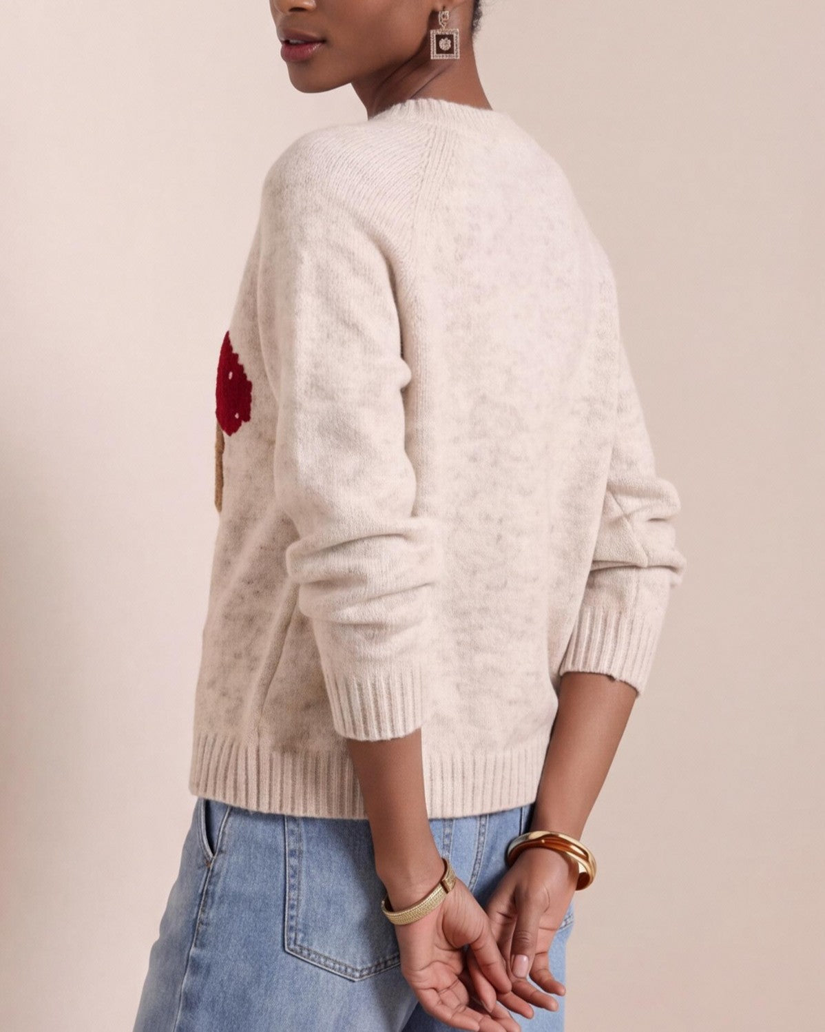 Fuzzy Mushroom Motif Button Front Cardigan - Apricot - 2