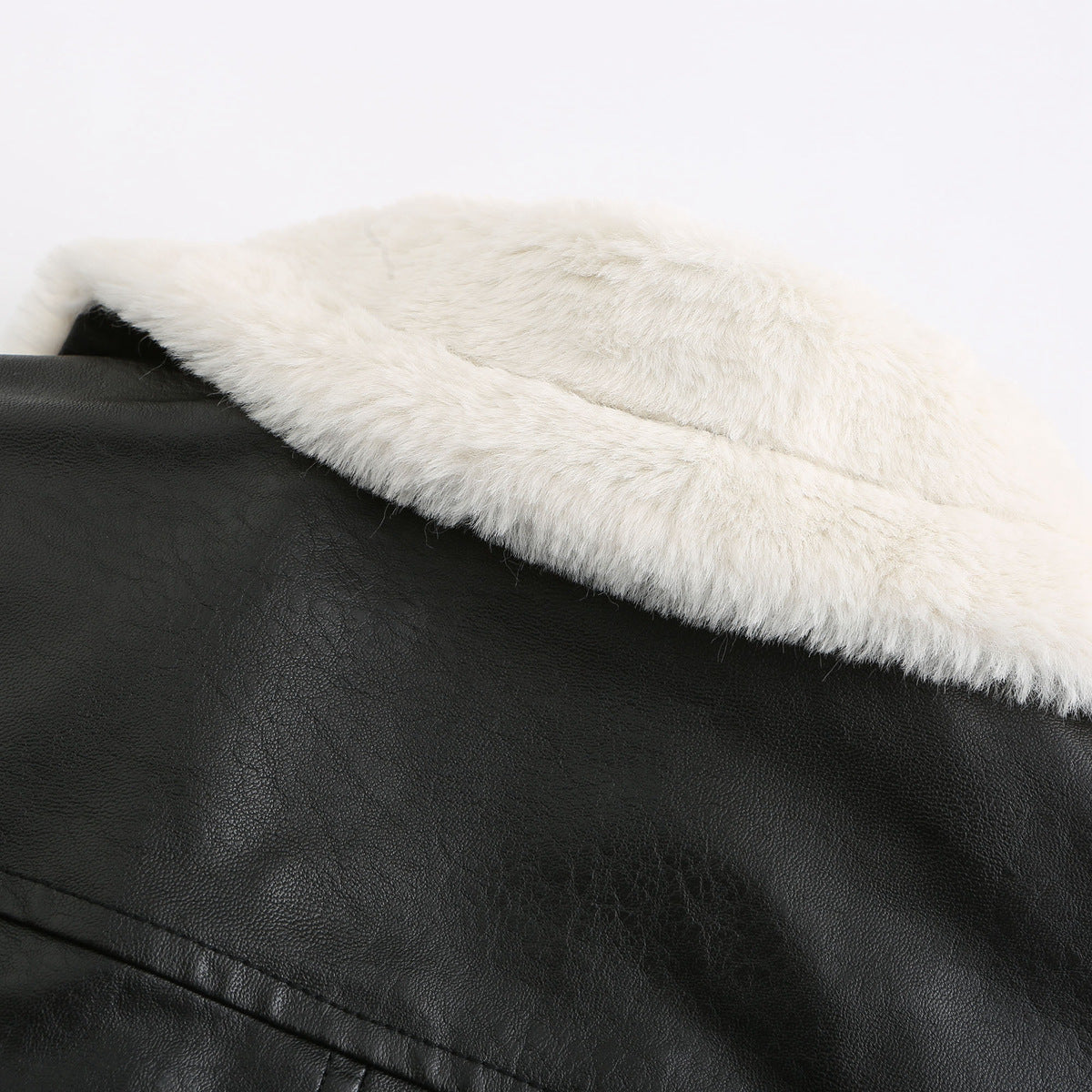 Faux Shearling Trim Aviator Biker Jacket - Black - 7