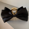 Layered Satin Bow Gold Claw Clip - Black