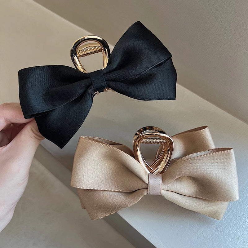 Layered Satin Bow Gold Claw Clip