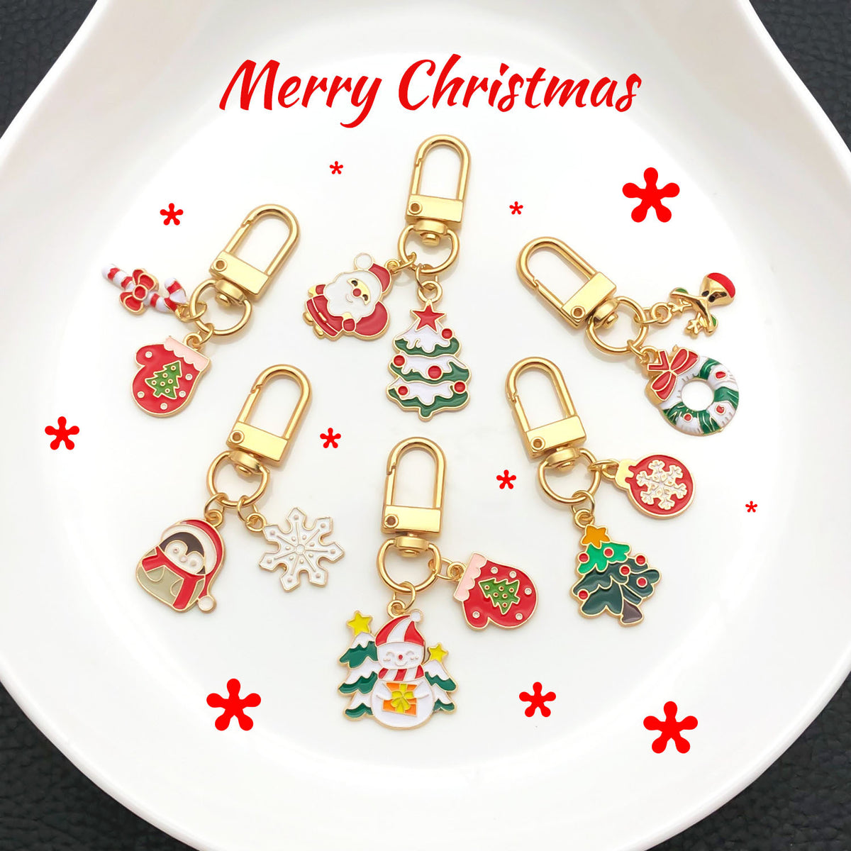 Christmas Enamel Charm Clip On Keyring