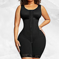 Wide Strap Hook Front Mid Thigh Shaping Bodysuit - Black