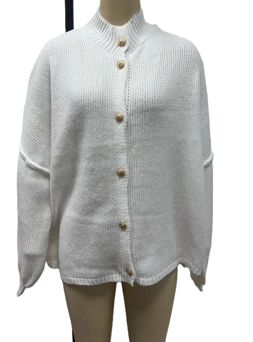 Oversized Chunky Knit Button Down Cardigan - White