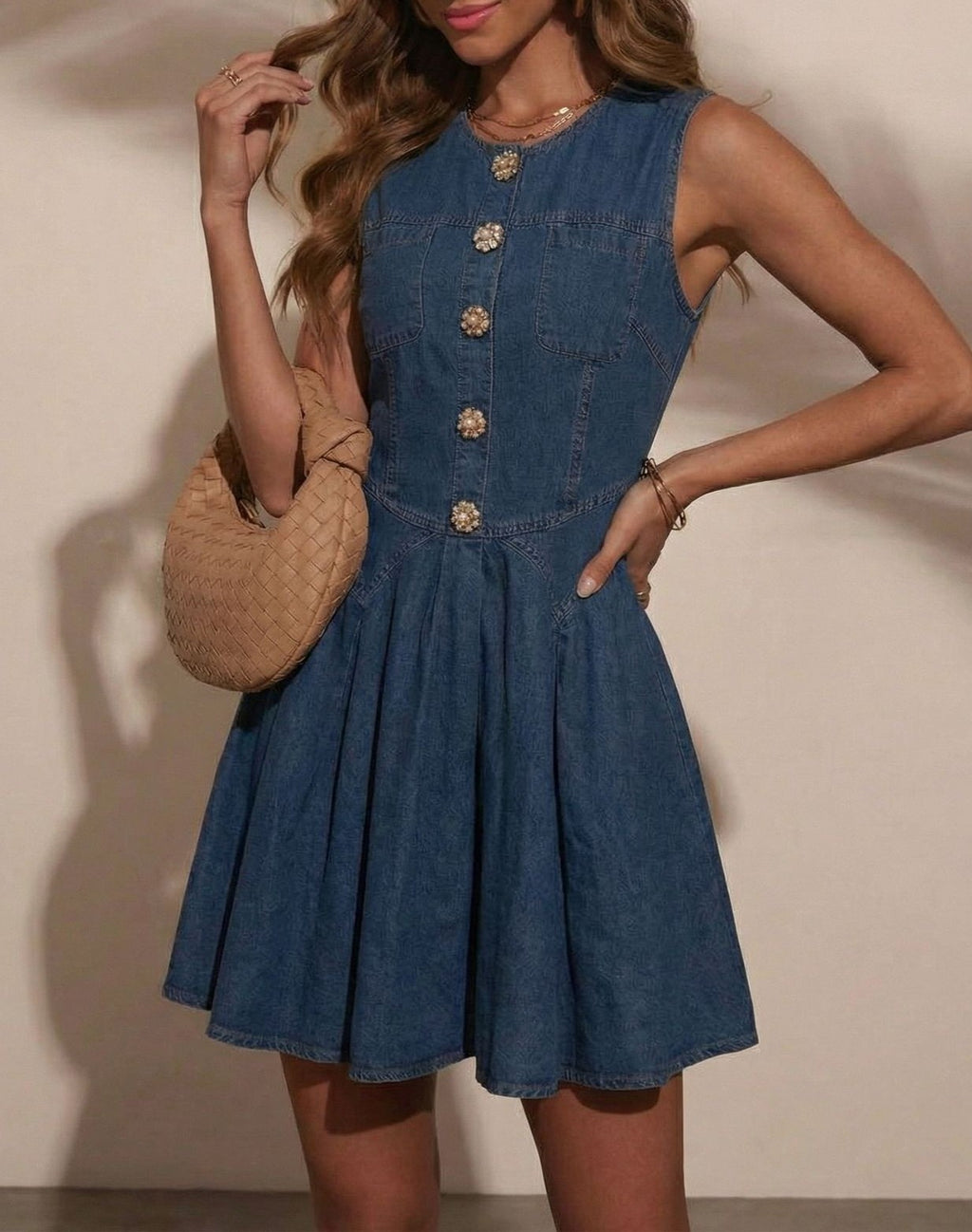 Sleeveless Denim Pinafore Mini Dress