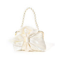Satin Bow Pearl Handle Frame Bag - Beige