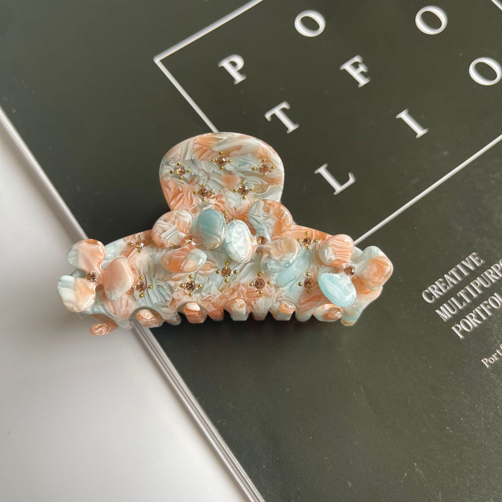 Vintage Marbled Floral Claw Hair Clip - Color_3