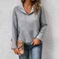 Snap Button Collar Textured Knit Pullover - Light_Gray