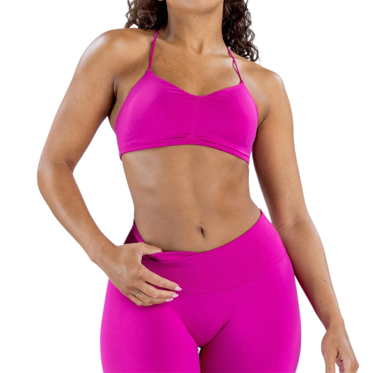 Matte Ruched V-Neck Cross Back Workout Sports Bra