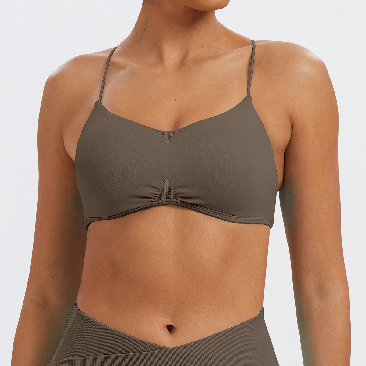 Matte Ruched V-Neck Cross Back Workout Sports Bra