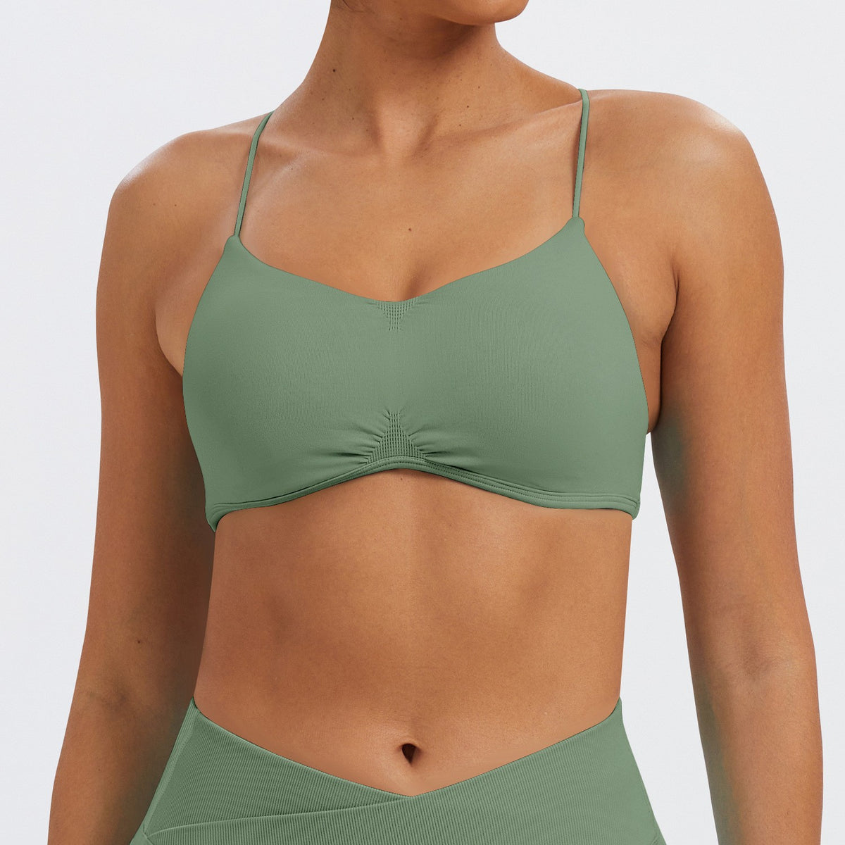 Matte Ruched V-Neck Cross Back Workout Sports Bra
