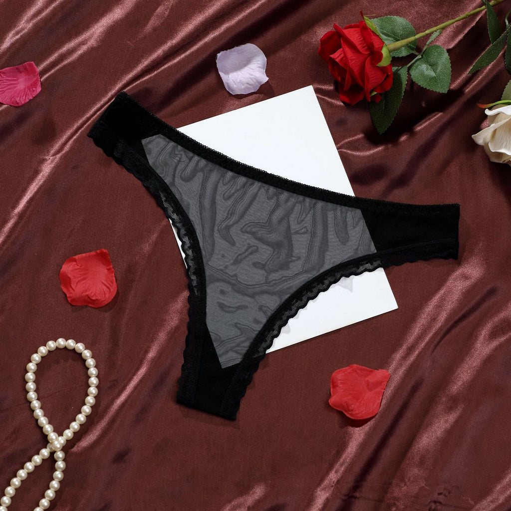 Sheer Mesh Lace Edge Low Rise Thong