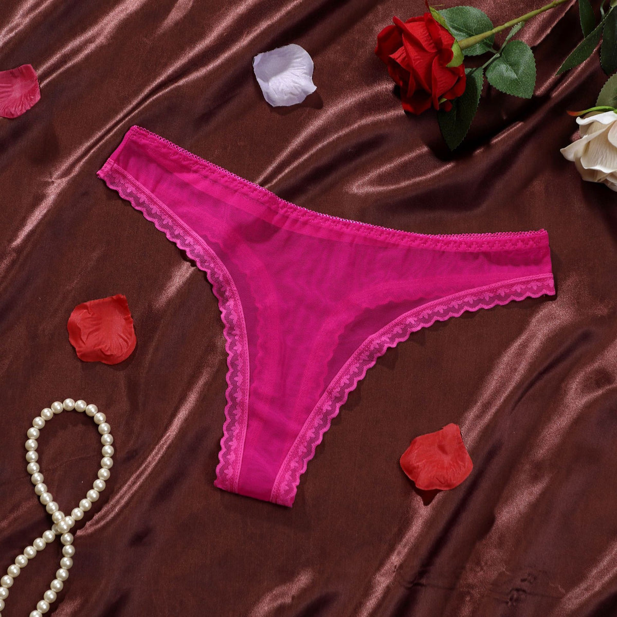 Sheer Mesh Lace Edge Low Rise Thong