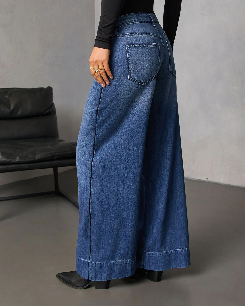 Palazzo Wide Leg Jeans With Faded Wash