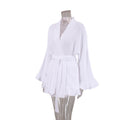 Crinkle Cotton Wrap Robe and Shorts Set - White