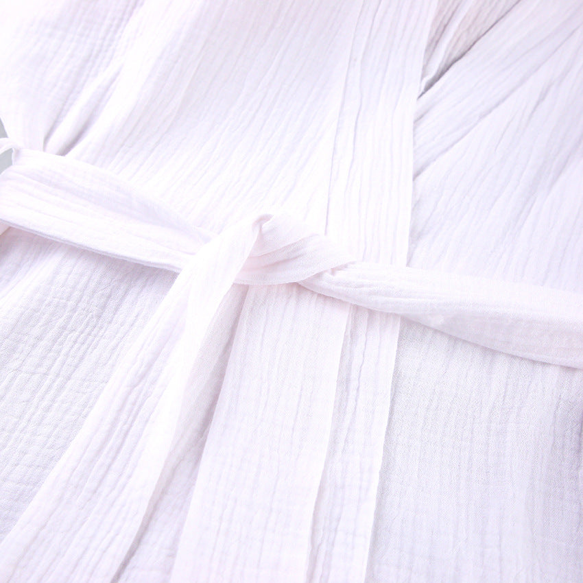 Crinkle Cotton Wrap Robe and Shorts Set - White - 4