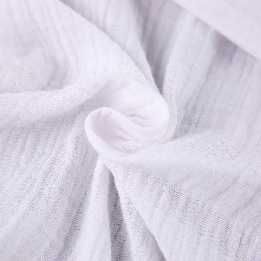 Crinkle Cotton Wrap Robe and Shorts Set - White - 7